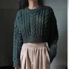 Vintage Knitted Pullovers Women Thicken Sweaters Autumn And Winter Sexy Short Tops Round Collar Solid Casual Loose Clothes 28464