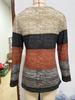 2024 Autumn/Winter Women’s Casual V-neck Color Block Patchwork Long Sleeve Oversized Harajuku Top