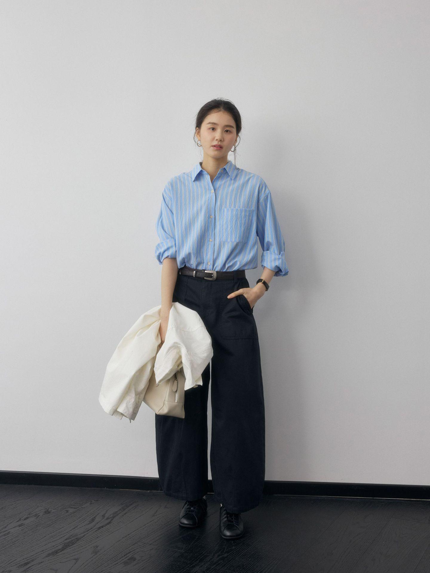 Shi Jian Spring Stripe Lover Curved Cotton Shirt 60226: Stylish, Versatile, and Textured One Size