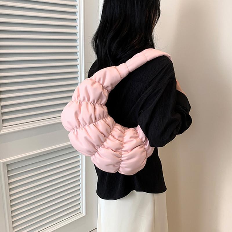Quilted Padded Crossbody Bag for Women Ruched Shoulder Cloud Bag PU Leather Half Moon Hobo Bag Bubbles Handbag Purses AVE