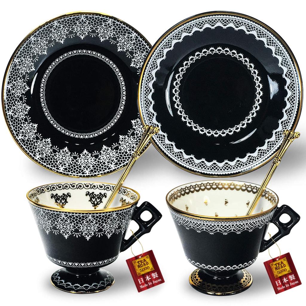 Gothic lace pair cup saucer with spoon set Girlish luxury decoration [Type 1]