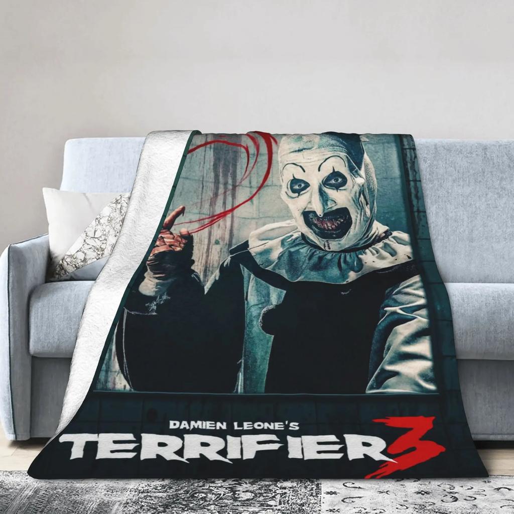 Terrifier Horror Movie Flannel Blanket Soft Warm Throw for Couch Chair Bed Sofa Cozy Bedspread for Girls and Boys Winter Home D