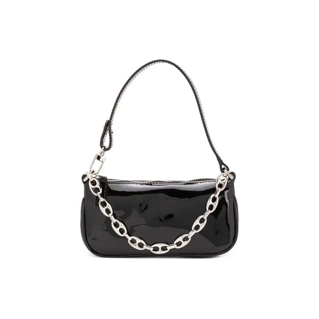 By Far Fashion Minimalist Solid Color Chain Strap Nylon Tote Shoulder Bag Women bags Bright-Black 20SSMIRABLPSMA