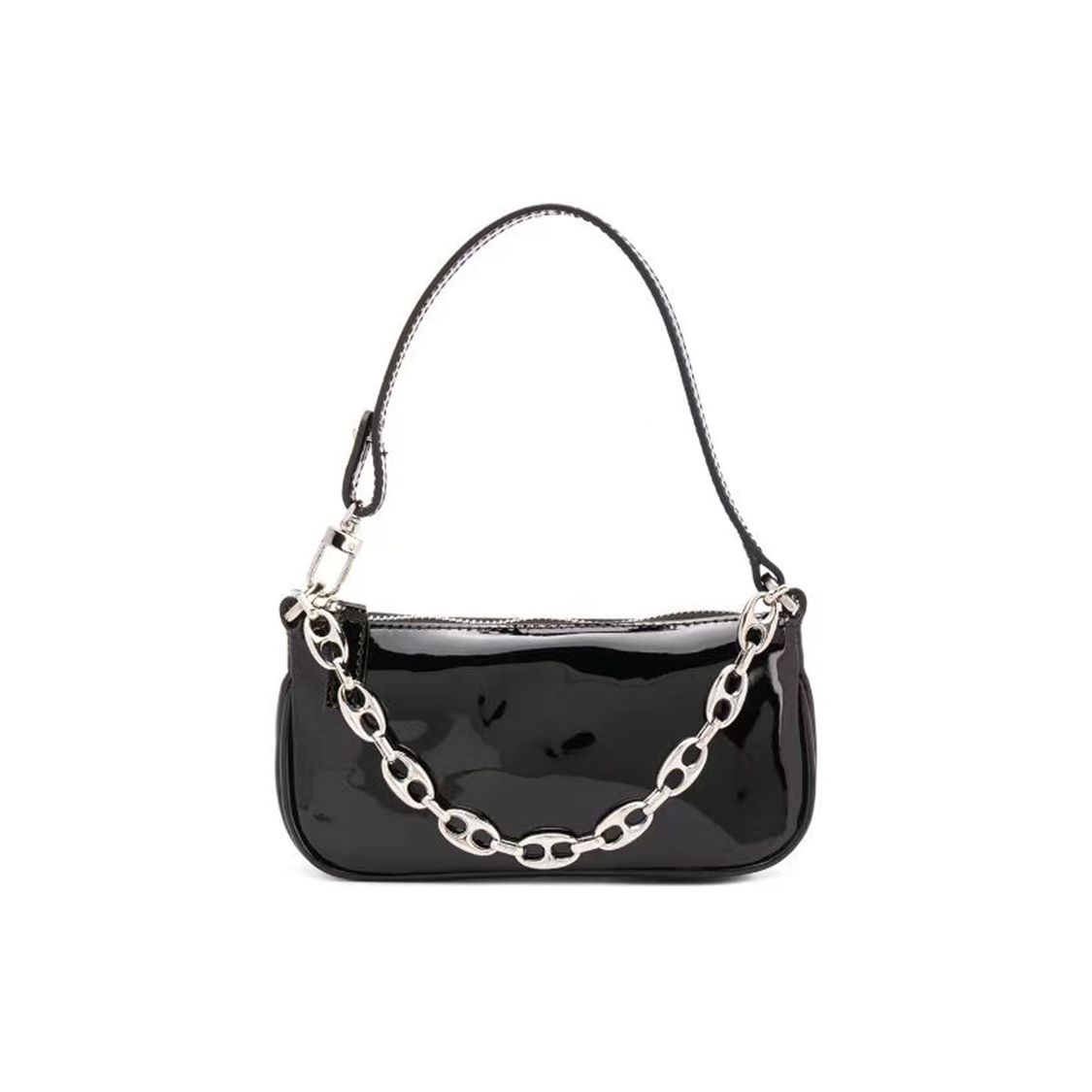 

By Far Fashion Minimalist Solid Color Chain Strap Nylon Tote Shoulder Bag Women bags Bright-Black 20SSMIRABLPSMA Basic Set (Bag+Dust Bag)