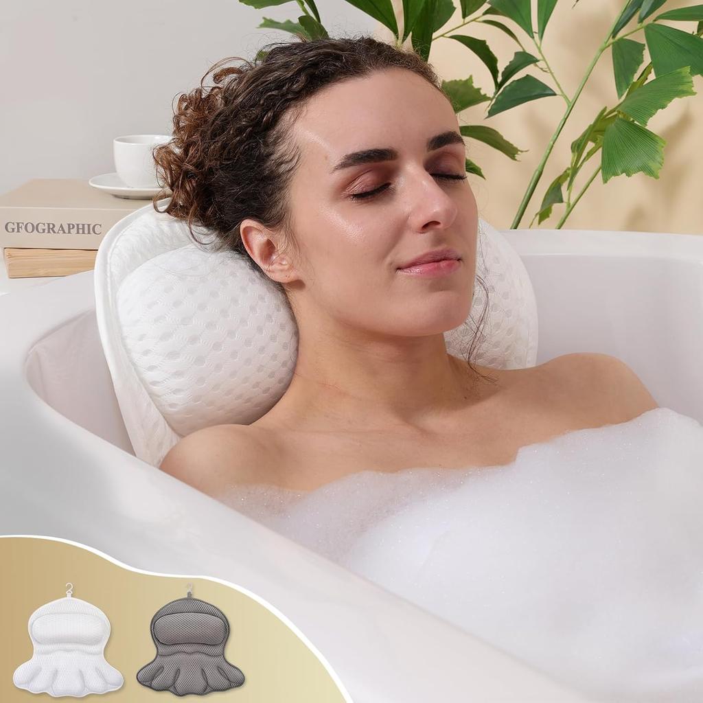 Bath Pillow Luxury Bathtub Pillow, Extra Soft & Comfortable Bath Pillows for Tub Head Neck and Back Support, with 4D Air Mesh Cushions & Non-Slip