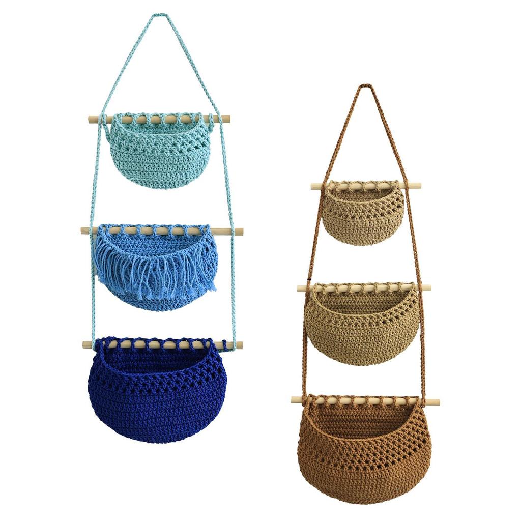 Macrame Hanging Basket Indoor Plant Holder Cotton Rope Wall Hanging Net Pockets for Organizing Garlic Vegetables Onion Kitchen