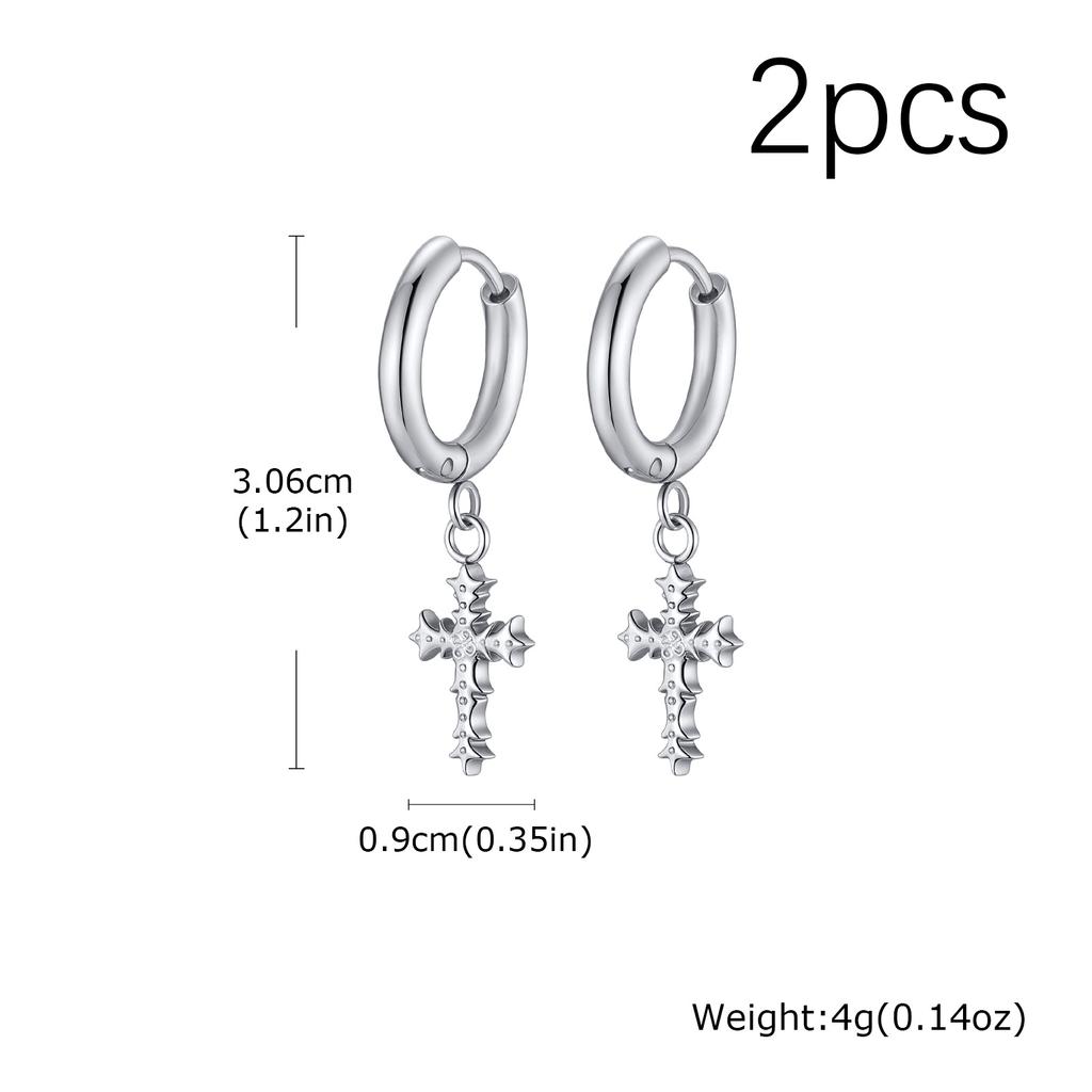 Punk Thorns Cross Hoop Earrings for Men Women,Anti Allergy Stainless Steel Metal Huggies,Waterproof Piercing Jewelry