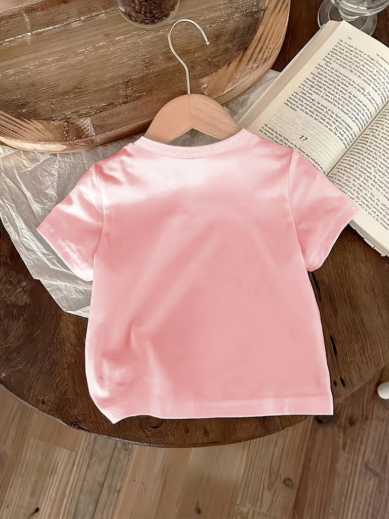 Kids Crewneck Short Sleeve T-Shirt, Cute Cartoon Milk Tea Cat Print Single Top