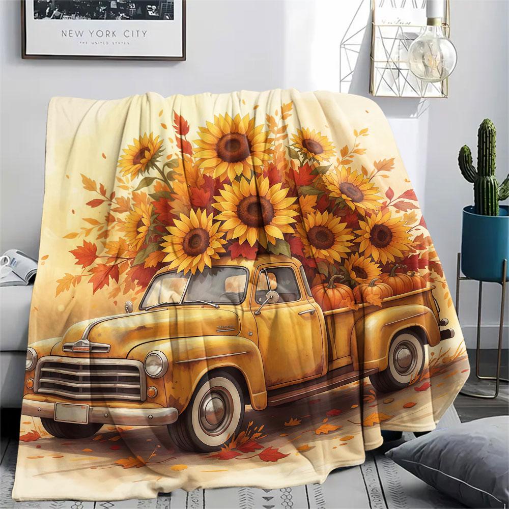 1Pc Seasons truck Print Flannel Blanket, High quality Comfortable for All Seasons, Home Decor, Warmth and Comfort, Perfect for Christmas Gifts