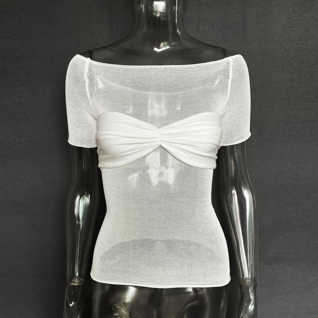 Women's One Neck Sheer Short Sleeve T-Shirt Top