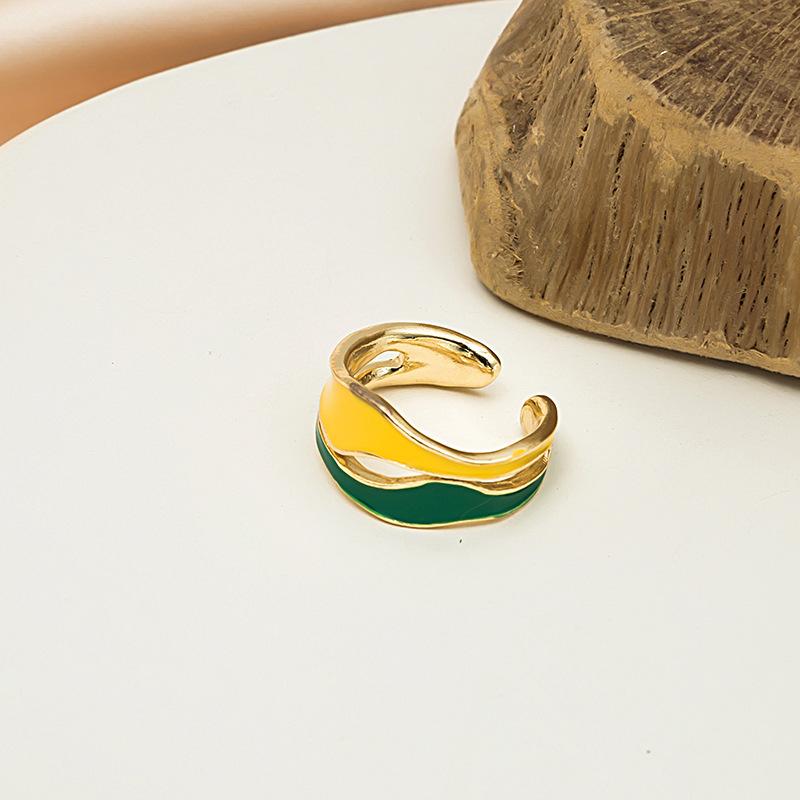 Yellow-Green Temperament Ring, Female Tide, Niche Design Index Finger Ring, Simple Cold Wind, Personalized Opening Ring