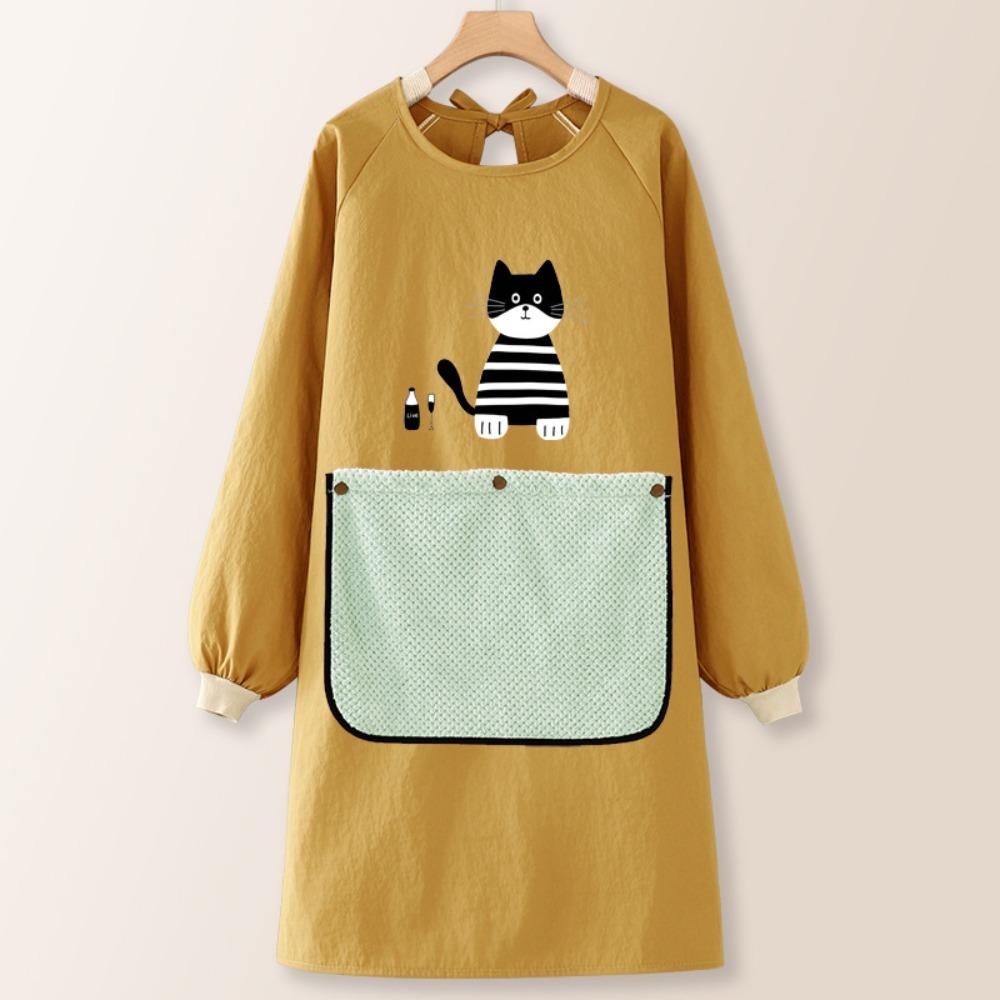 Wear-resistant Kitchen Apron Anti-fouling Hand Wipe Feature Long Sleeved Apron Comfortable with Detachable Towel