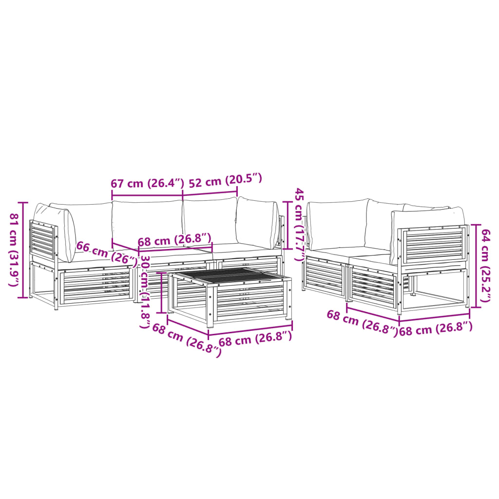 6 Piece Garden Sofa Set with Cushions Solid Acacia Wood