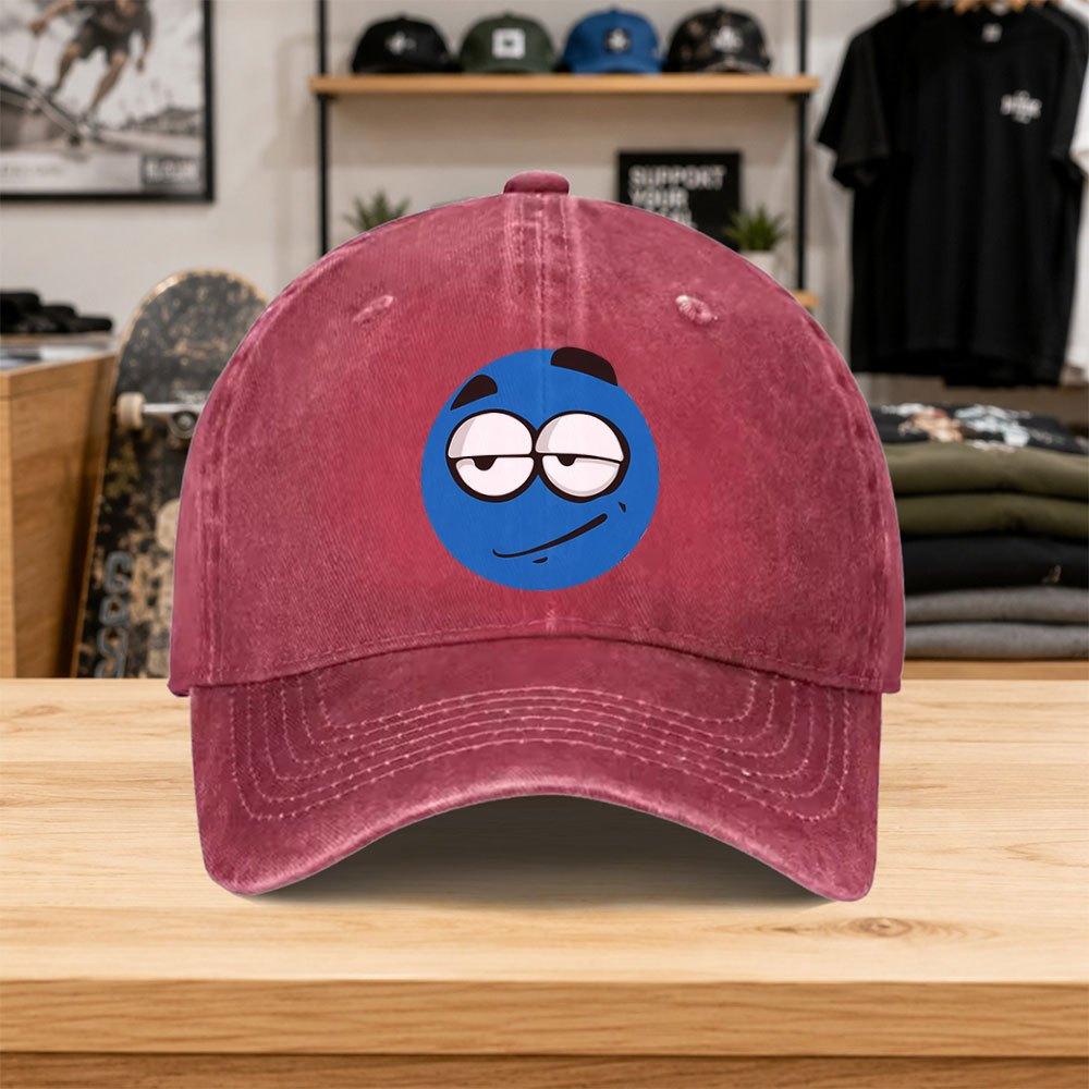 1pc New Blue Squinting Expression Washed Baseball Cap Premium Versatile Outdoor Accessory Unisex Duckbill Hat Fashionable Tre