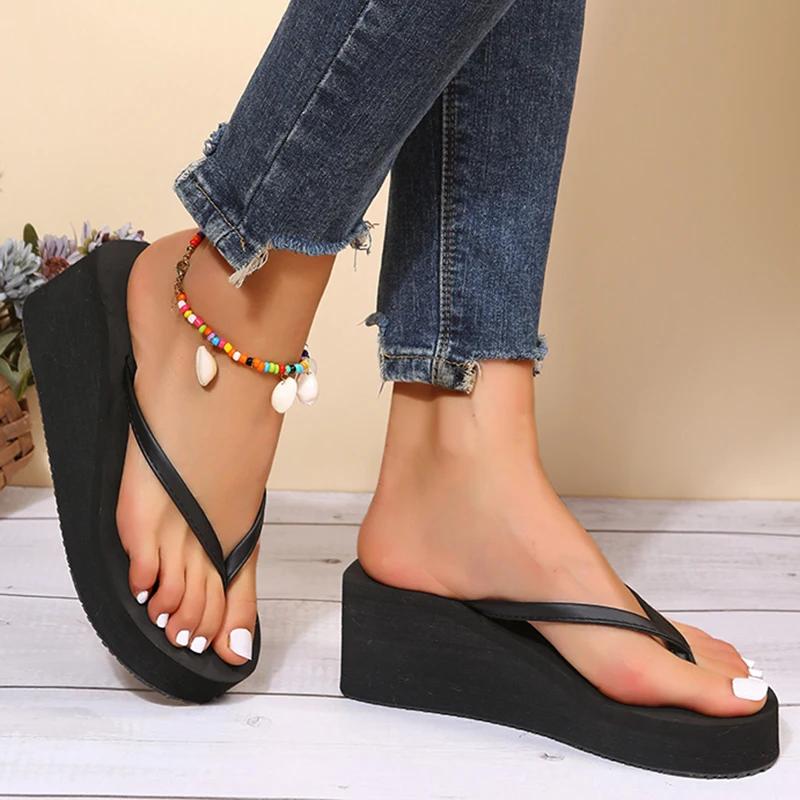 Fashion Women's Summer Beach Wedges Flip-Flops Lightweight Clip Toe Platform Sandals Woman High Heeled Outdoor Slides Orthopedic Shoes