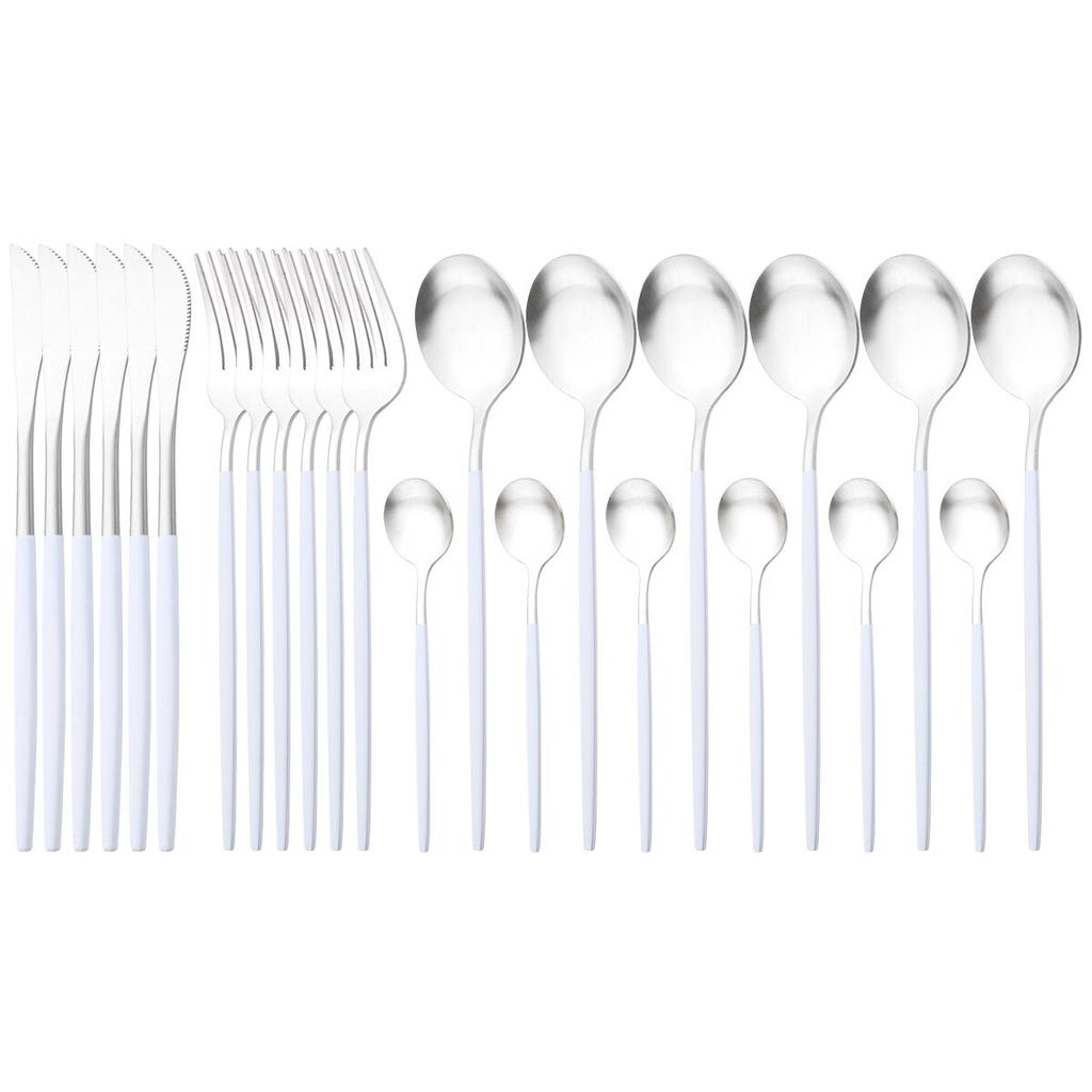 24pcs Black Cutlery Set Dinner Knives Fork Tea Spoon Dinnerware Matte Stainless Steel Tableware Flatware Kitchen Silverware Set