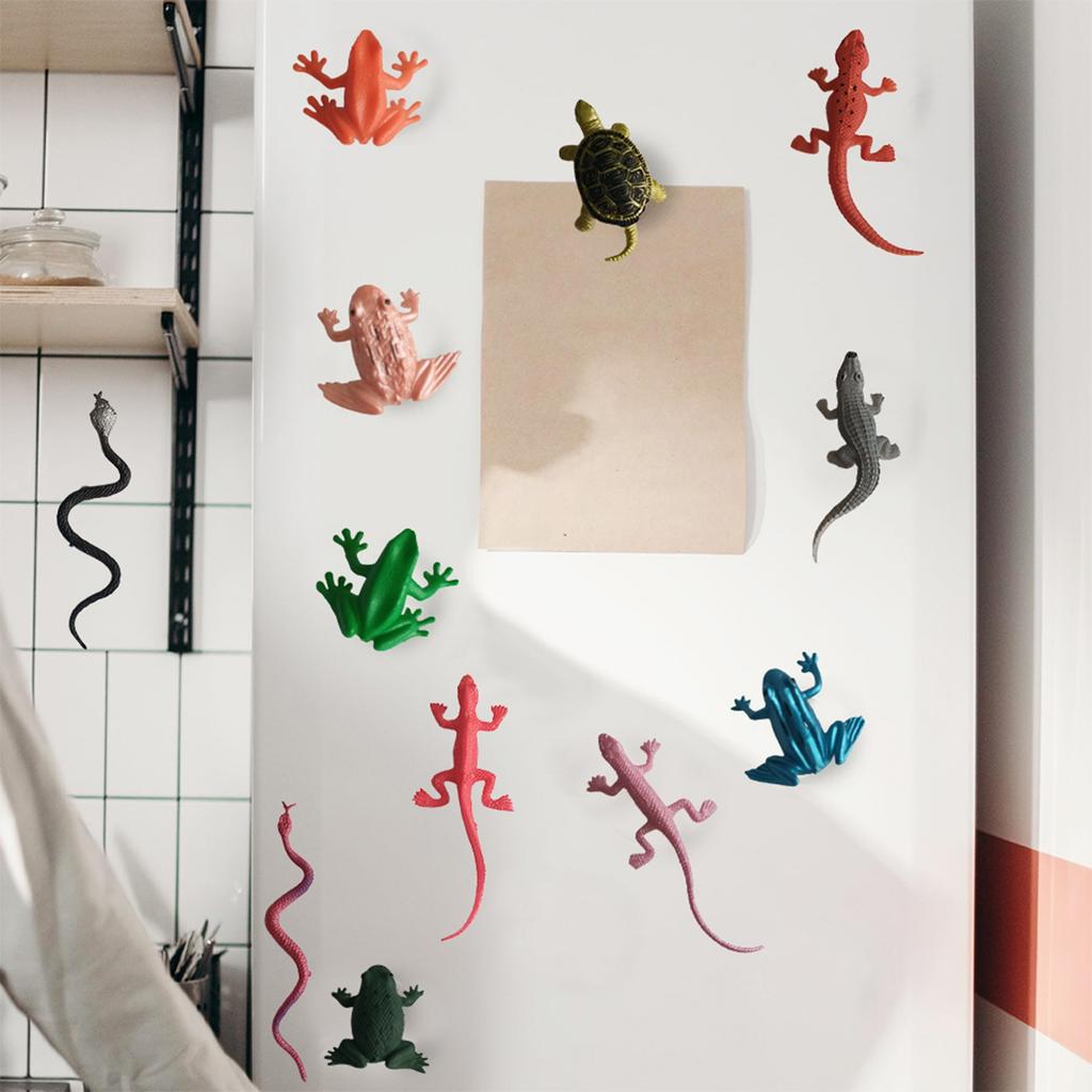12 Pieces Of Quirky Reptile Refrigerator Stickers With Magnets, Soft Rubber Refrigerator Stickers, Computer Decorations