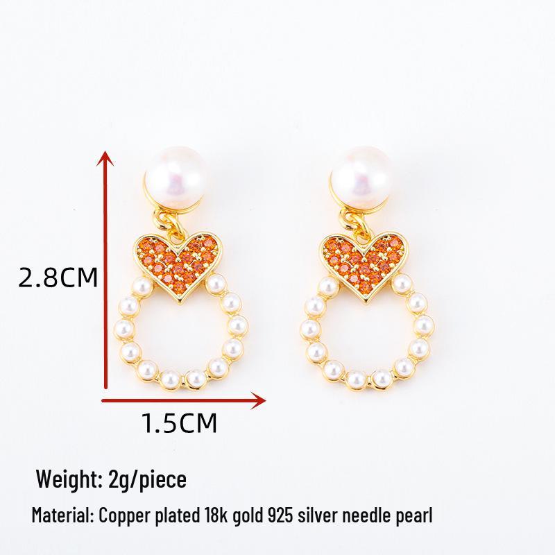 Boucles d'oreilles pendantes cœur coréen incrusté de diamants et de perles - Bijoux polyvalents et à la mode