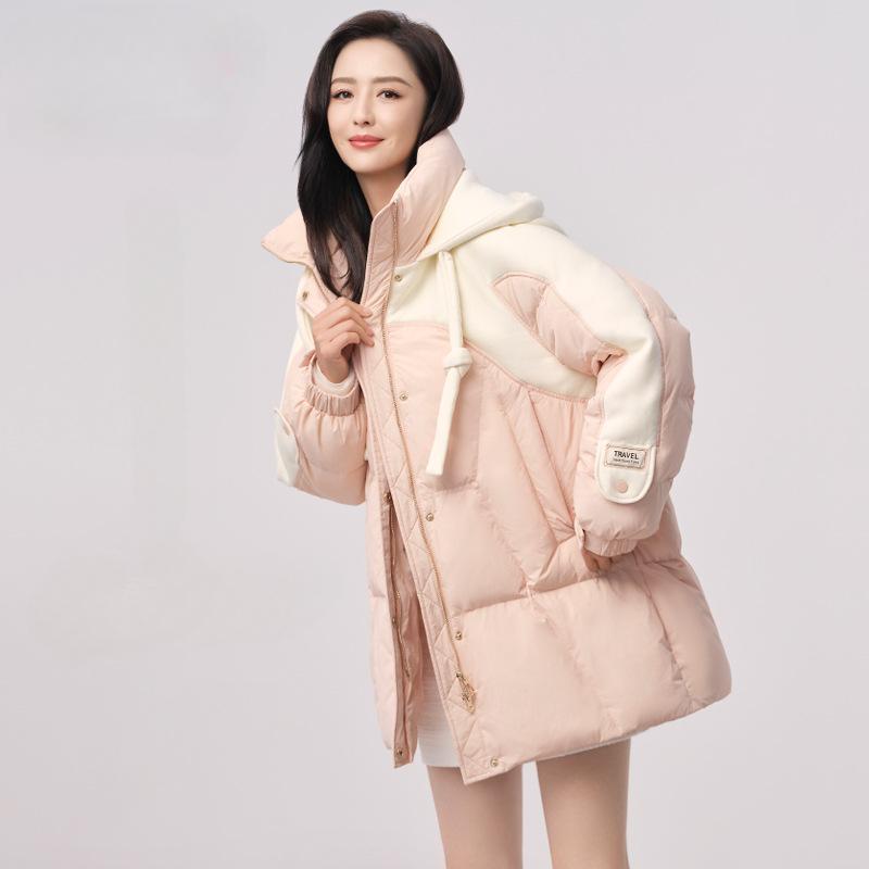 High Quality Down Jacket for Women, Mid-length, Autumn and Winter New Style, Patchwork Fabric, Stand Collar Coat