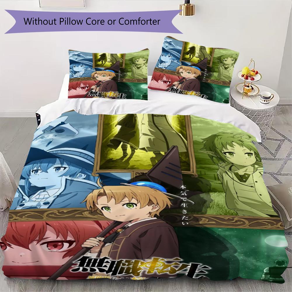 Mushoku Pattern Bedding,Quilt Set Quilt Cover Pillowcase Home Birthday Gift(1 * duvet cover + 2 * pillowcase, without core)_lx