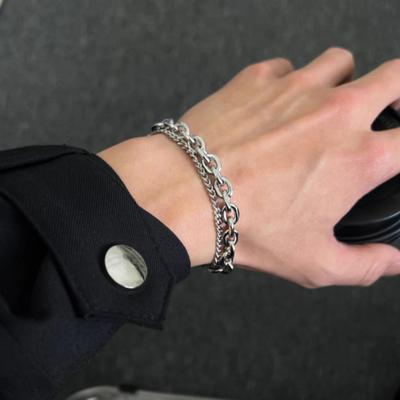 Double Layered Cuban Bracelet, Niche Bracelet, Cool Hip-hop Style, O-chain, Titanium Steel Layered Men's Bracelet