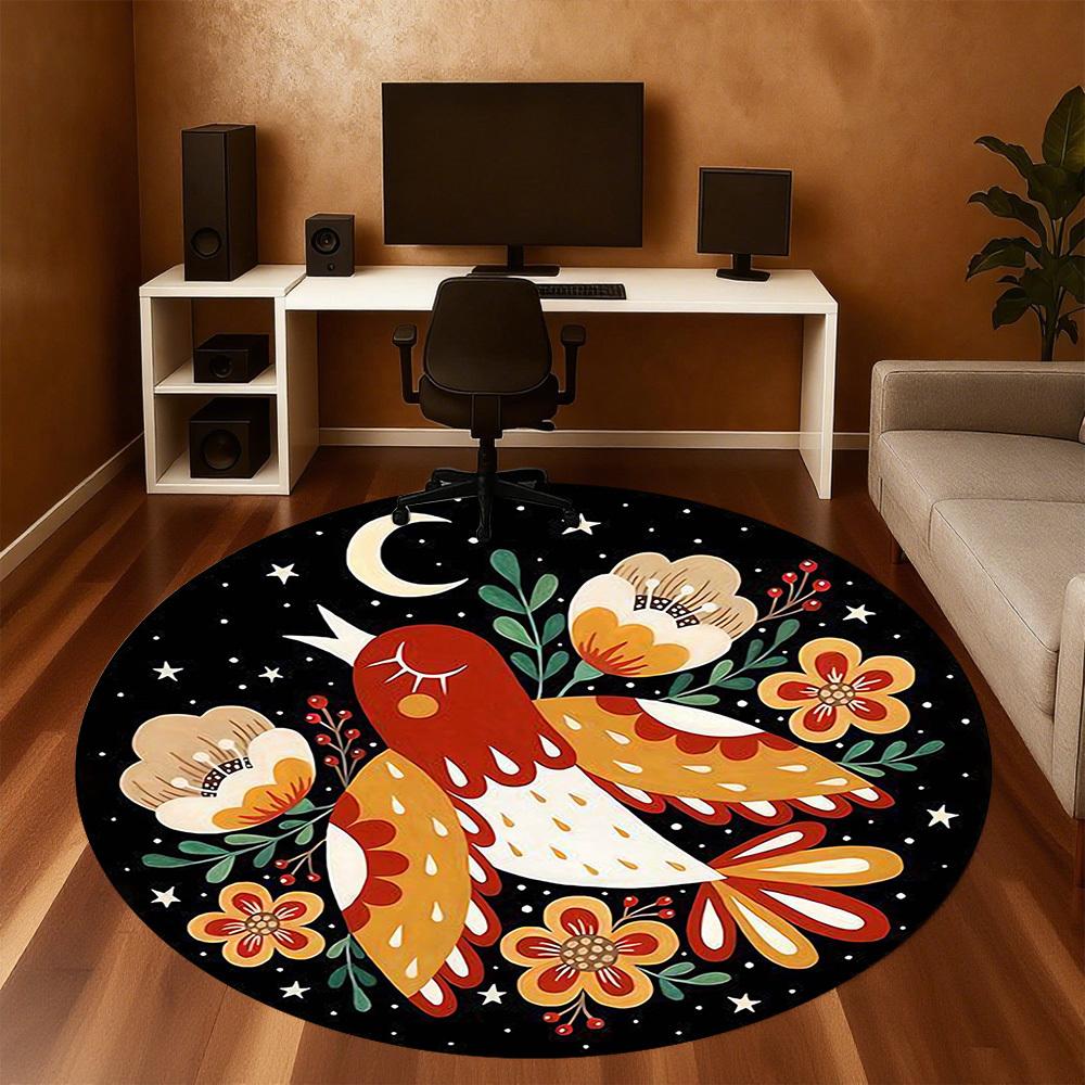 1pc bird flowers Round Chair mat Area Rug - Non-Slip, Floor Mat for Office, Bedroom, and Indoor Decor -1002020