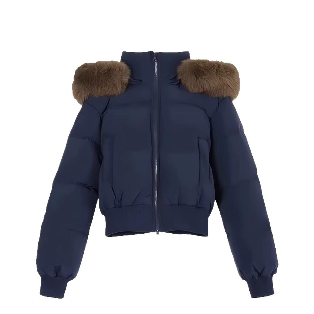 American retro winter new cotton coat women's fur collar hooded waist thin small cotton coat short thickened