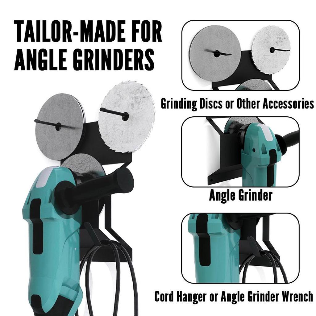 Heavy-Duty Wall-Mounted Grinder Bracket with Rope Hook for Space-Saving Garage Storage