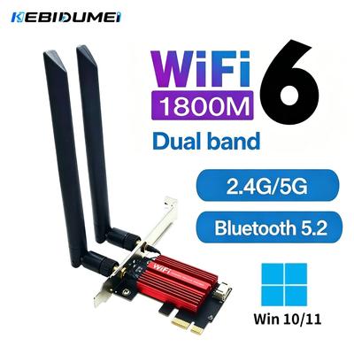 KEBIDUMEI WiFi 6 AX1800 PCI-E Drahtloser Adapter Netzwerkkarte WiFi5 AC1200 Dualband 2,4G/5G Für Bluetooth Desktop-Laptop Win10/11