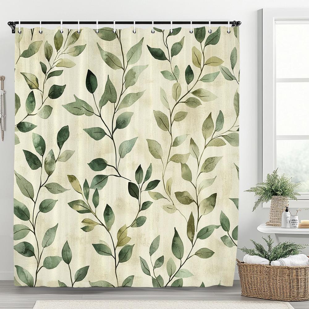 1pc Autumn Leaves Shower Curtain, Bathroom Decorative Shower Curtain, Printed Polyester Fabric Shower Curtain with Hooks