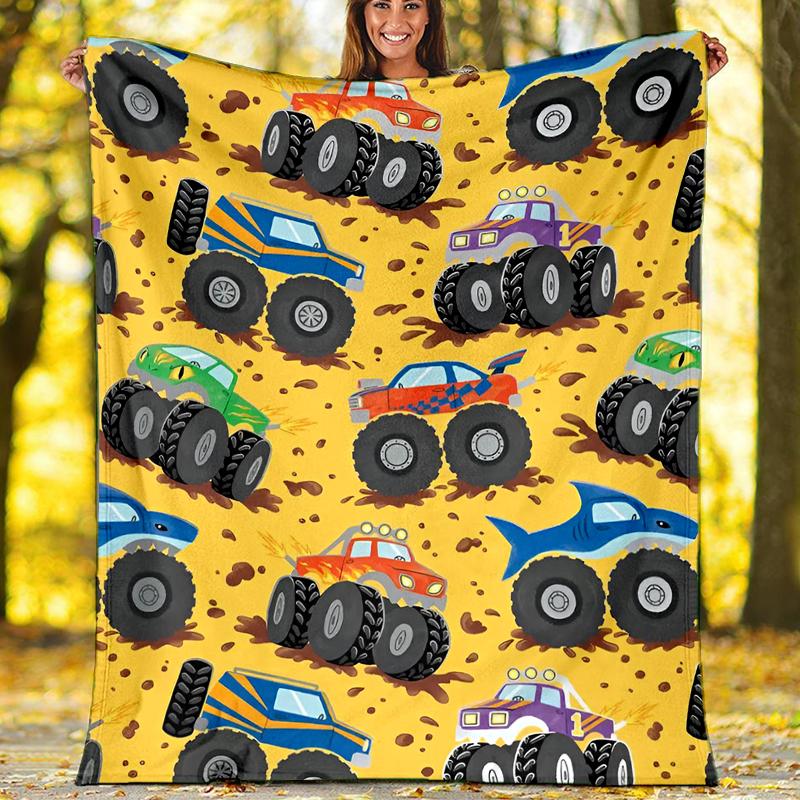 Truck Theme Printed Blanket - Perfect for Couch, Bed, Travel & Outdoor Use | Machine Washable, Cozy & Durable.