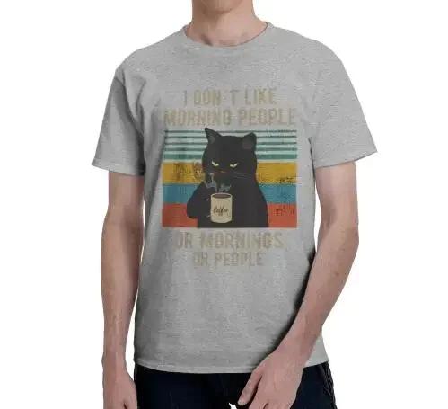 I Hate Morning People and Mornings and People Coffee Cat T-Shirt Graphic T Shirts for Men Women Teens Casual Cotton Daily