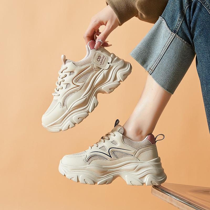 Thick-soled heightening fashion dad shoes women's 2025 spring new casual versatile running lightweight sports shoes tide