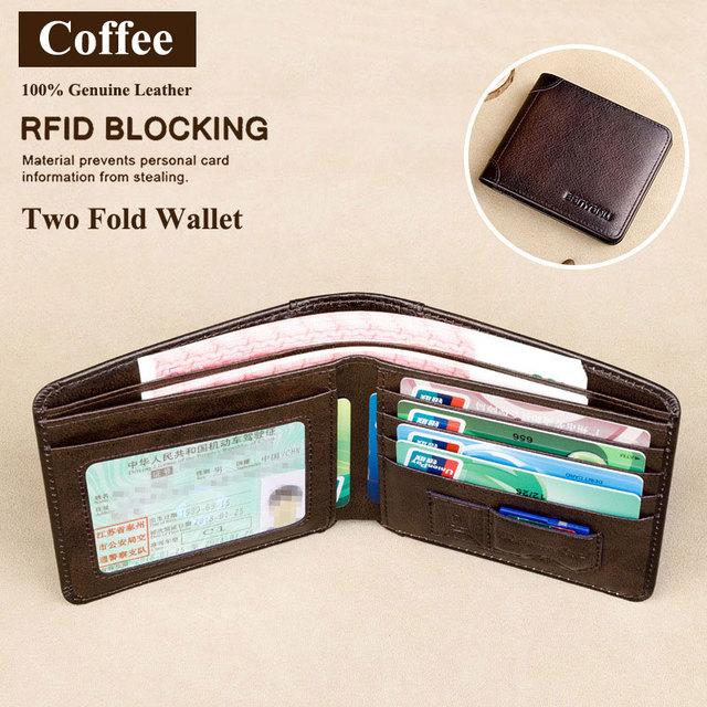 Men's RFID Blocking Genuine Leather Wallet  Vintage Short Multi Function Large Capacity Cow Skin Purse Money Clip