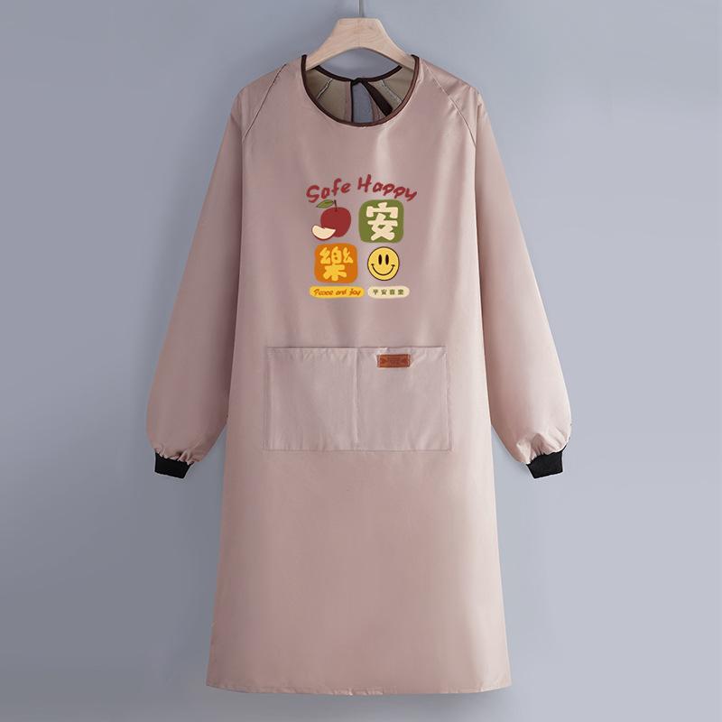 Internet Celebrity Long-Sleeved Apron Household Kitchen Waterproof And Oil-Proof Smock Adult Cartoon Print Cooking Apron