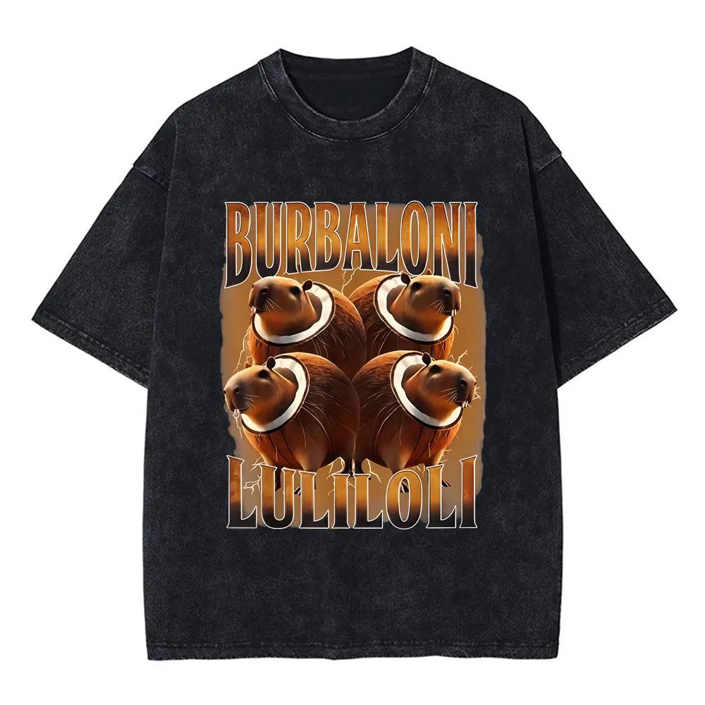 Italian Brainrot Bombardiro Crocodilo Vintage Washed Tshirts Crocodile Plane Bomber Funny Meme Tshirt Man Fashion Streetwear