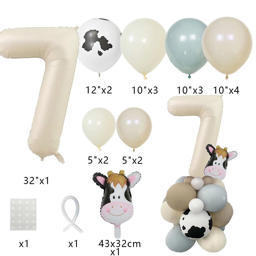 1set Farm Animal Balloons Carton Cow Balloons Vintage Number Balloon for Kids Farmland Animal Birthday Decorations DIY Gifts