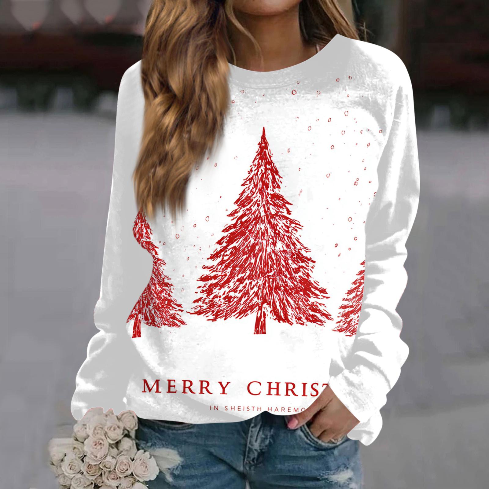 

Женский модный повседневный свитшот с длинным рукавом и рождественским принтом на шее XXXL киноварь