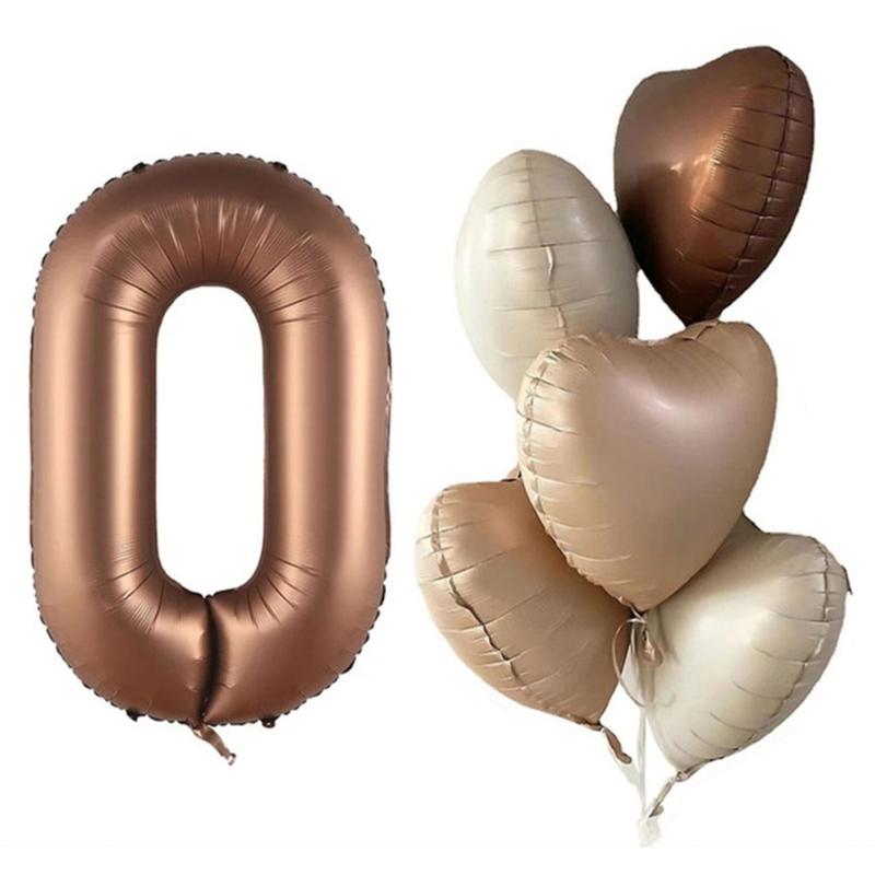 6Pcs Cream Color Number Balloon Set Beige Caramel Number 0-9 Balloon Foil Helium Ball Birthday Wedding Party Decoration