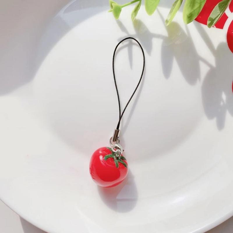 Strawberry Fruit Keychain Cute Tomato Acrylic Keyrings Simulation Food Key Rings