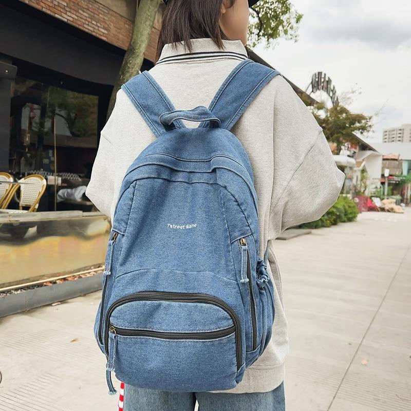 Womoen Large Capacity Denim Backpack Middle School Student Schoolbag