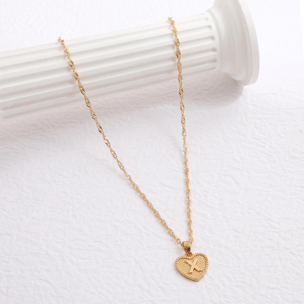 Handmade Love Letter Pendant Necklace - Heart & Water Wave Chain Design