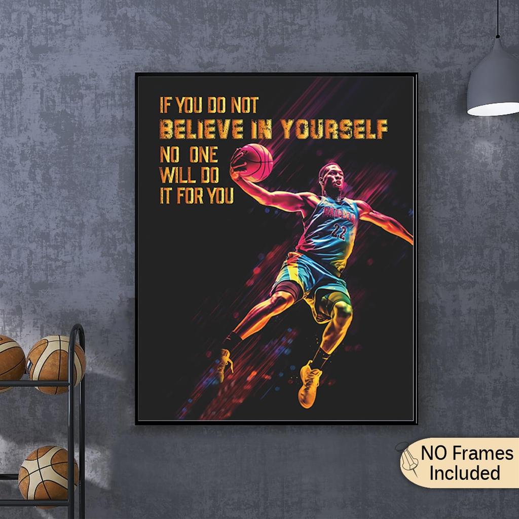 Motivational Quote Poster, pirational Sports Decor For Boys & Men's Room, Gift For Basketball Fans - Set Of 6, 8x10 In