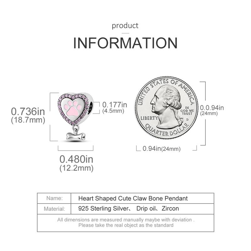 Charms Copper Heart-Shaped Cute Claw Bone Pendants Fit Charms Plata Original Bracelet Women Jewellery Making Fine Gifts