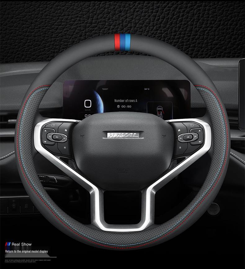 Genuine Leather Steering Wheel Cover for Haval H6, Coupe, M6, H2, H5, H4, H7, H9, F5, Big Dog