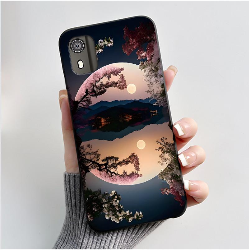 For Nokia C02 Phone Case Cute Funny Love Rabbit Animal Black Matte Soft TPU Protective Back Cover for Nokia C2 2nd Edition Case