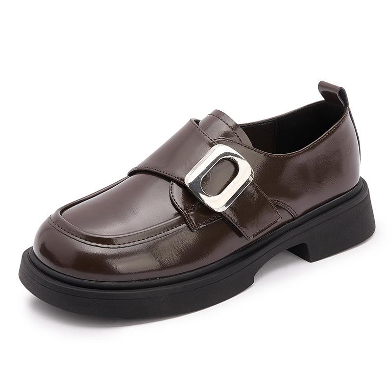 

Кожаные лоферы женские 2025 круглый носок черные маленькие ароматные туфли-одиночки японские jk маленькие кожаные туфли женские весна новая женская обувь 40