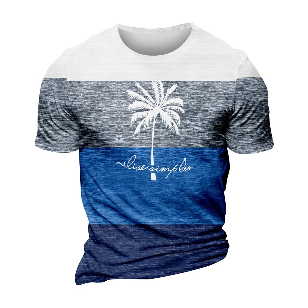 Hawaiian Print - Men's Printed Casual Round Neck Short Sleeve T-shirt