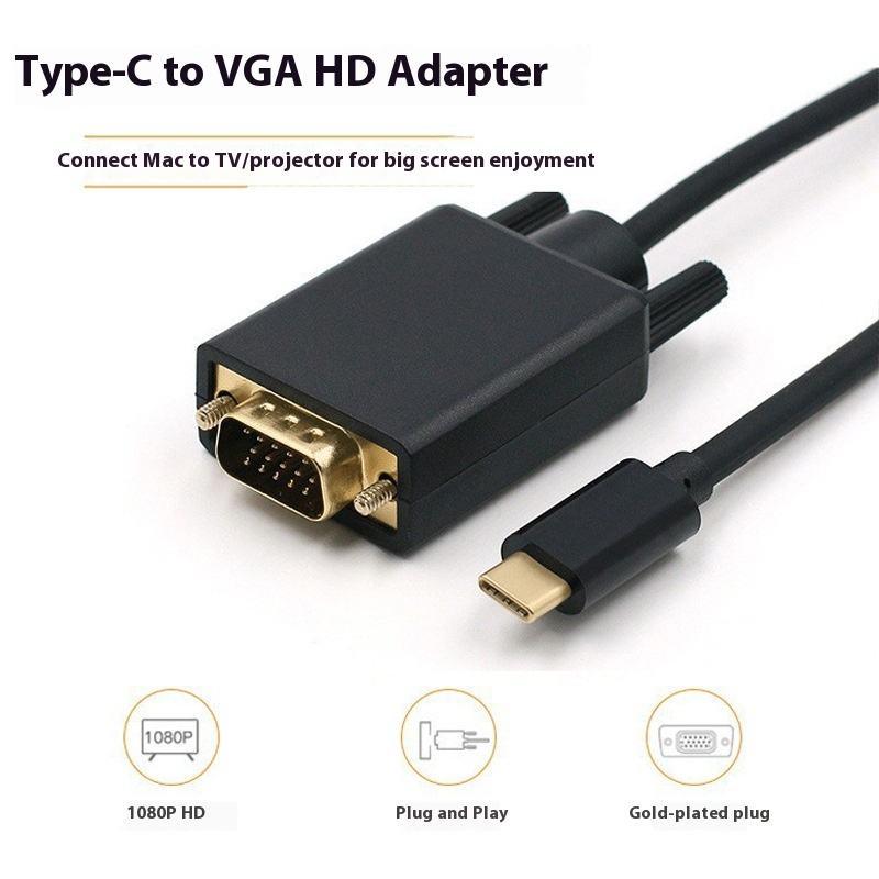Type-C to VGA HD Cable for Mobile Phones, Laptops & TV Monitors - 1080p
