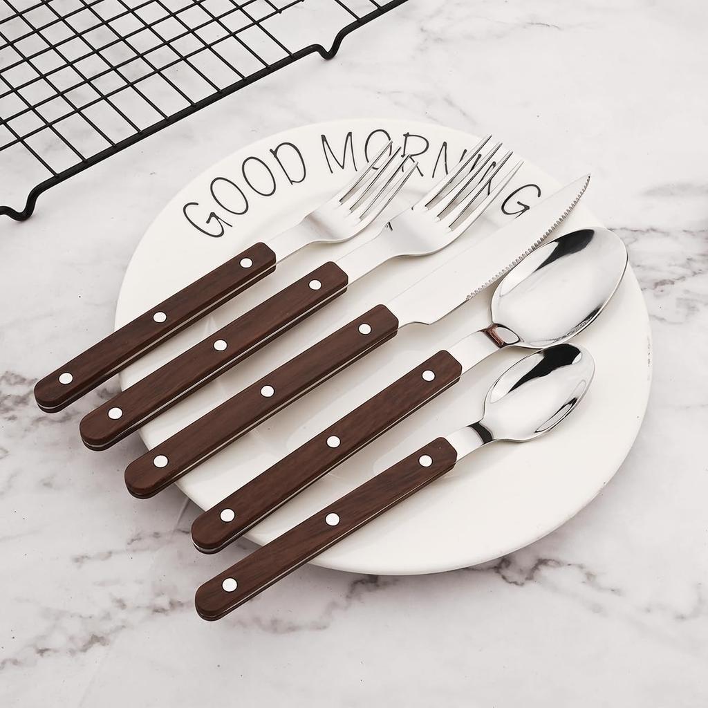 20-Piece Silverware Eating Utensils Set with Retro Handle, Service for 4, Stainless Steel Flatware Knife Fork Spoon Set Mirror Dishwasher Safe